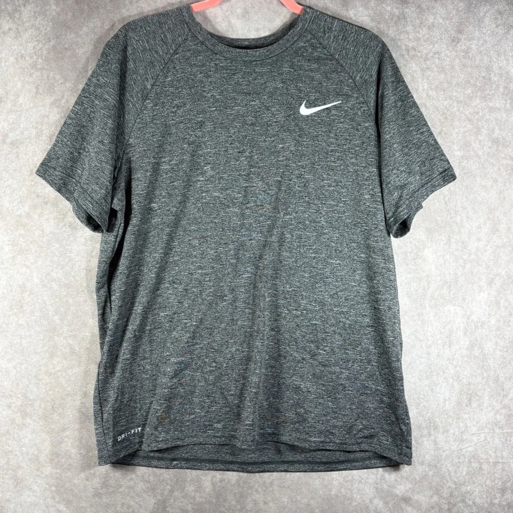 Nike Swim Shirt Mens L Gray Dri-Fit Rash Guard UPF 40+ NESSA589 Heathered Active